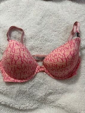 Victoria's Secret Pink Logo Printed Push-Up Bra - Light Pink with Hot Pink Print